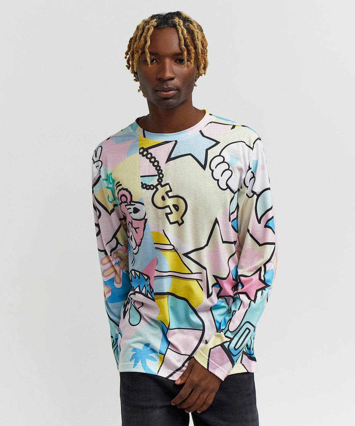 Cartoon Allover Print Long Sleeve Tee
