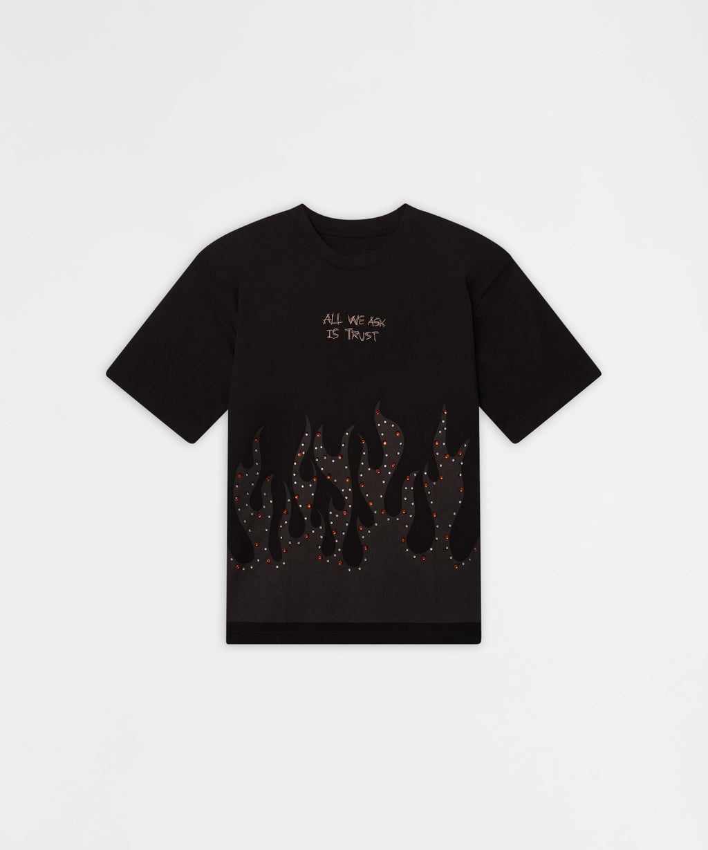 Burns Deep Rhinestone Short Sleeve Tee - Black