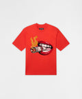 Burning Smoke Chenille Embroidered Short Sleeve Tee - Red